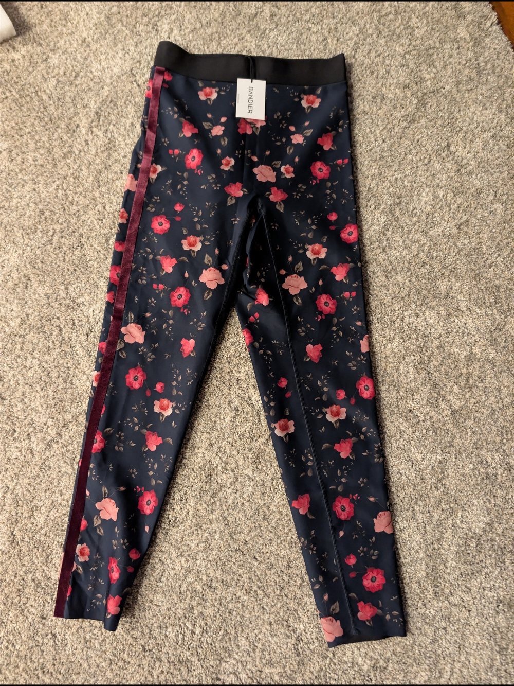 NWT Ultracor x Bandier Ultra High Botanical Velvet Stripe Leggings Indigo Size L